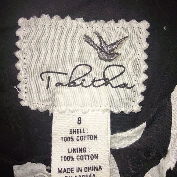 Anthropologie -Tabitha Dress Women's Eyelet Sheath Dress Black White Size 8 - Picture 4 of 6